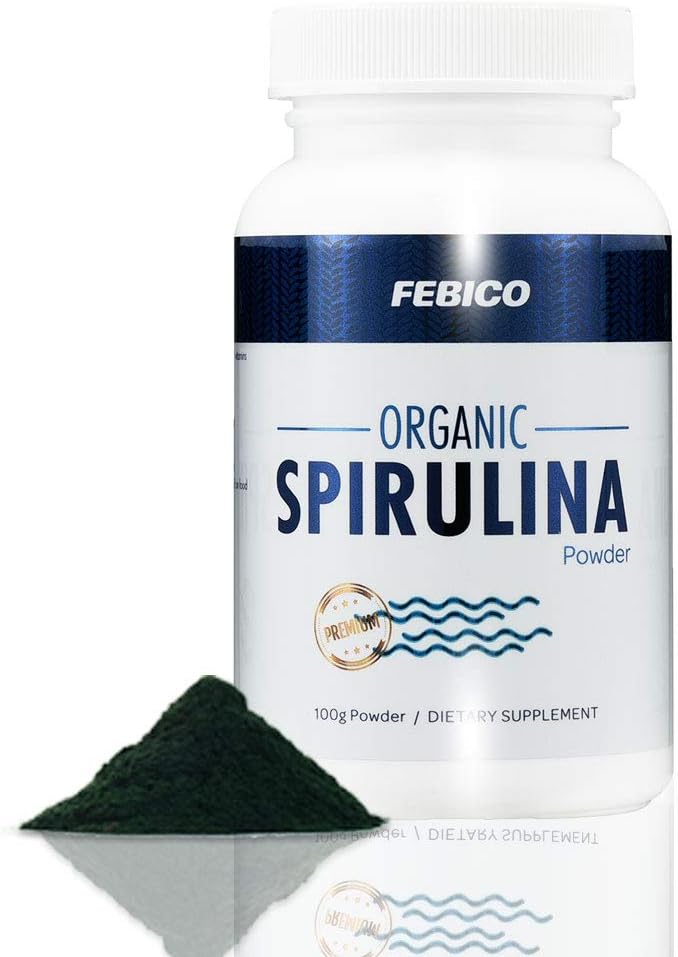 프리미엄 유기 Spirulina 분말- Vegan, Enriched 비타민 B12 Complex, Phycocyanin, 에너지 부스트, 비 GMO, 글루텐 무료 & 비 Irradiated, USDA, Naturland, Halal 공인 100g