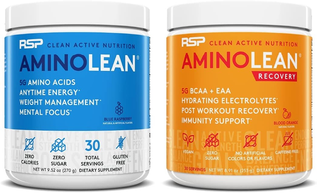 RSP NUTRITION AminoLean Pre Workout Energy (Blue Raspberry 30 서빙) AminoLean Recovery Post Workout Boost (Blood Orange 30 서빙)