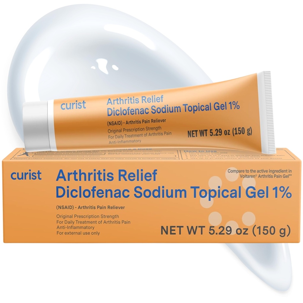 Curist Diclofenac 나트륨 화제 젤 관절염 고통을 위한 1 퍼센트 150g - 손/후방 고통, 무릎/ 팔꿈치 고통 & 발목 고통을 위한 합동 고통 구호 - 1% - 5.29oz
