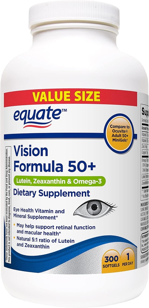 동등한 시각 공식 50+ Lutein, Zeaxanthin & Omega-3, 300 Softgels
