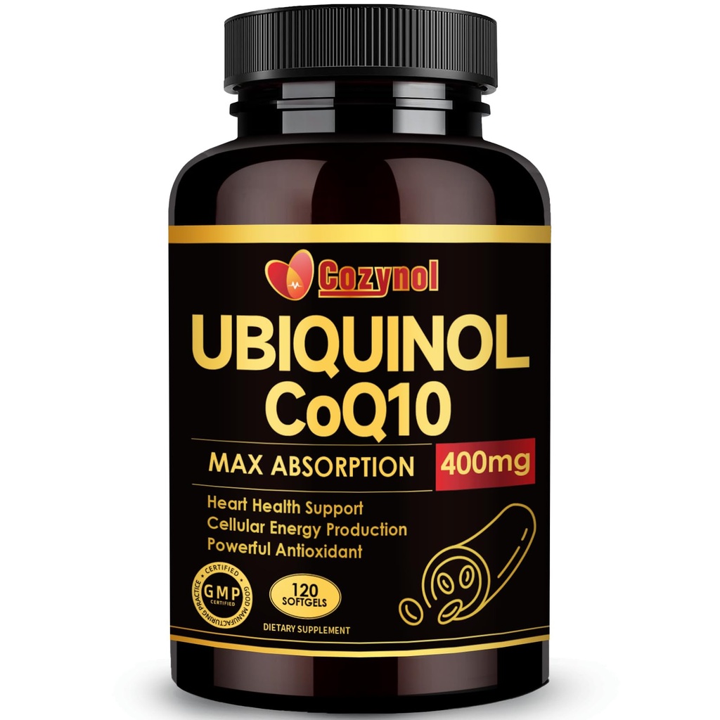 비타민 E & Omega-3를 가진 Ubiquinol CoQ10 400mg Softgels, 최대 흡수 Coenzyme Q10의 강력한 산화 방지제, 지원 심장 건강 & 에너지 생산, 120 조사, 비 GMO