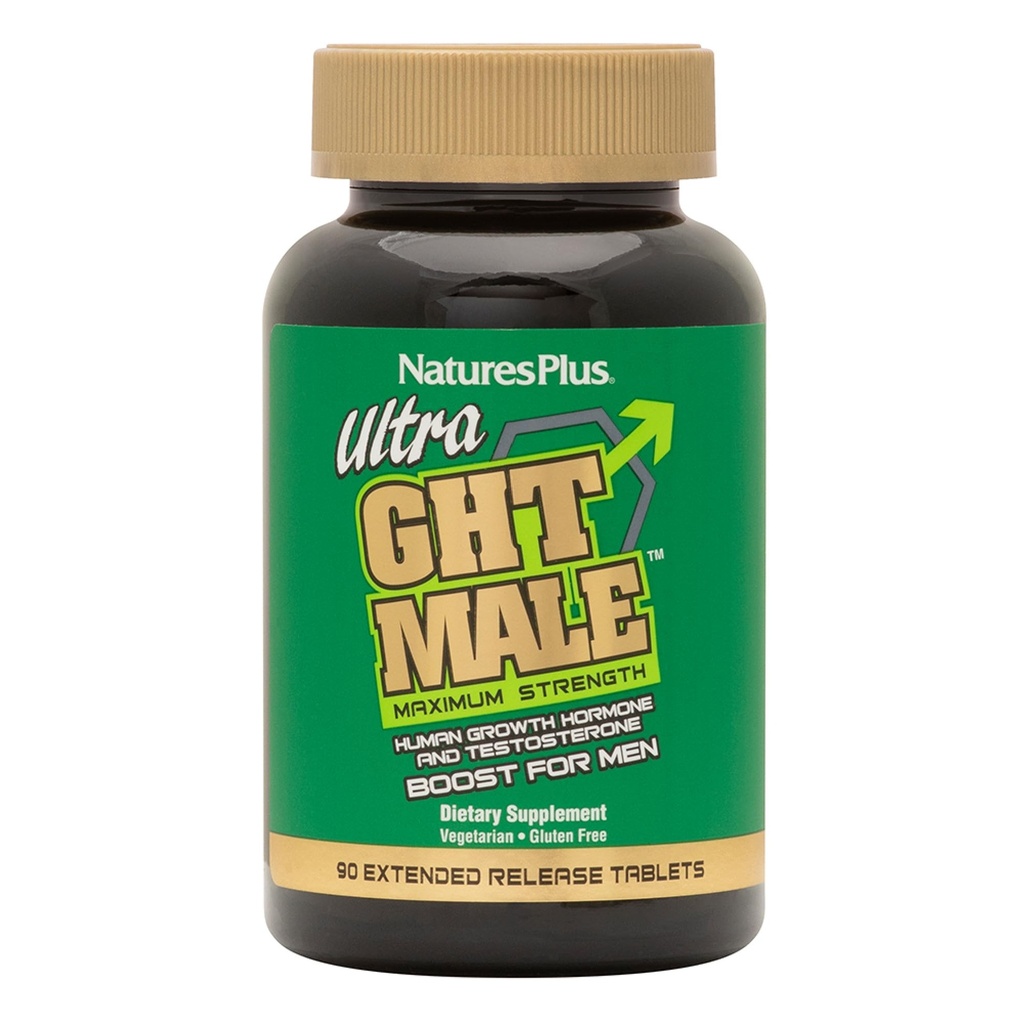 NaturesPlus Ultra GHT Male Extended Release Bilayer Tablets - 90 채식 보조 식품 - 최대 강도 천연 테스토스테론 및 인간성장 호르몬 Boost- 글루텐 - 무료 30 개