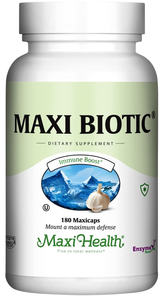 Maxi Health - Maxi Biotic Aged Garlic Extract Capsules (180 Count) | Spirulina, Echinacea, Oregano 및 Enzymax의 Kyolic Garlic 보충 - 자연 산화 방지제 - 웰빙 지원