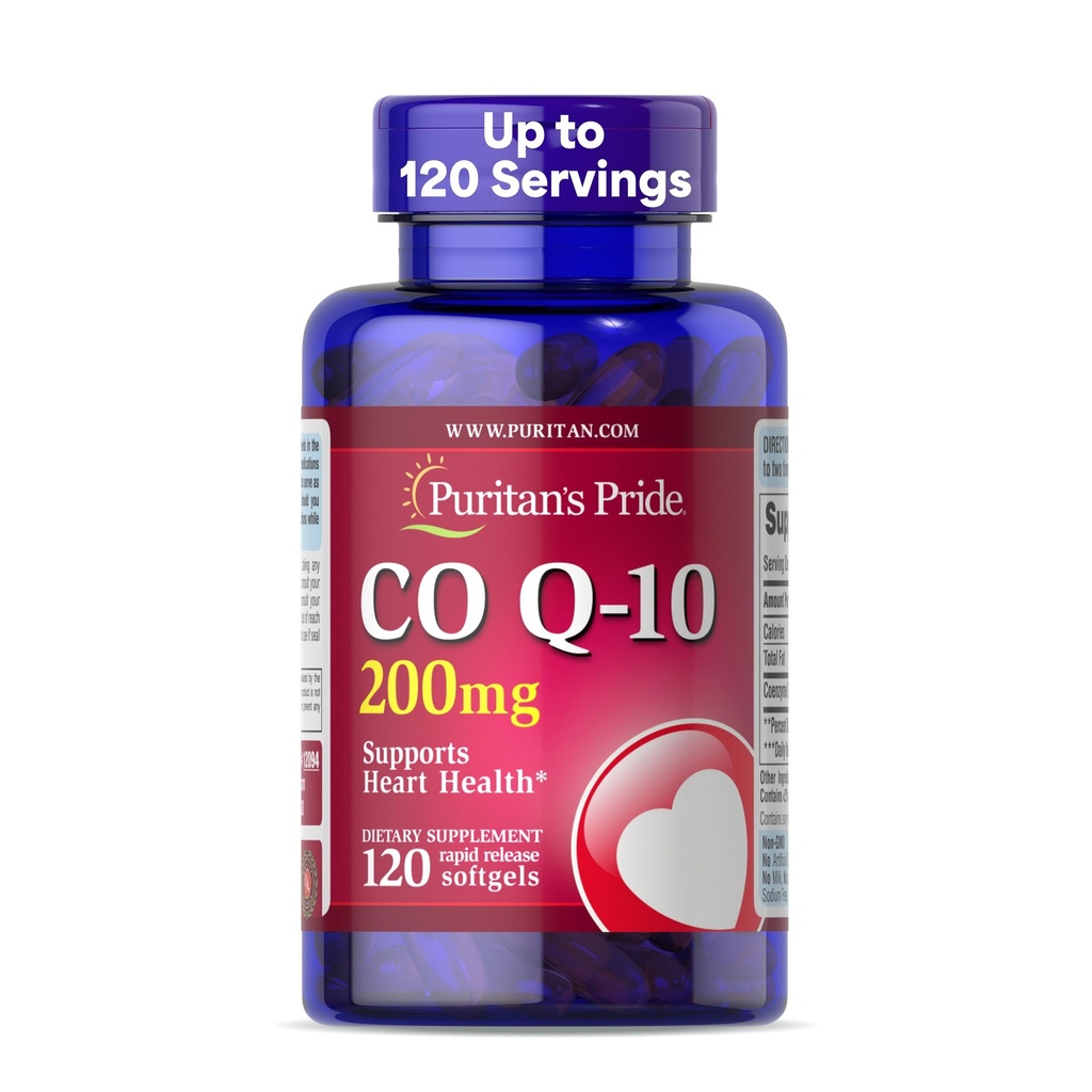 Puritan의 Pride Coenzyme CoQ10 200mg의 심장 건강, 혈압, 구두 껌 건강 및 건강한 시효 지원, 120의 서빙, 급속한 방출 Softgels를 위한 규정식 보충교재