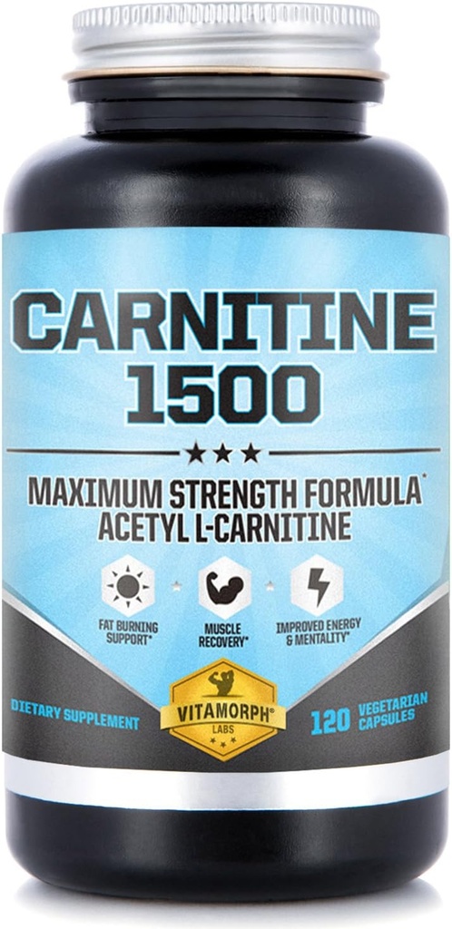 Carnitine 1500 - 아세틸 L 카르니틴 1500mg 최대 힘 카르니틴 보충교재 - 지원 에너지, 기억, 초점 및 체중 감소 관리 - 120 채식 캡슐