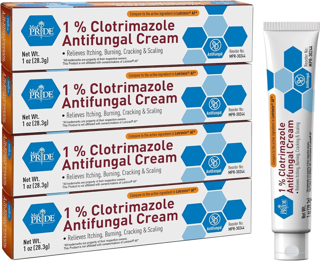 MED PRIDE Clotrimazole 항진균성 크림 1 퍼센트 치료 Athlete의 발 Jock Itch Ringworm Relieves Itching Burning skin Care treatment for Baby 4 Pack