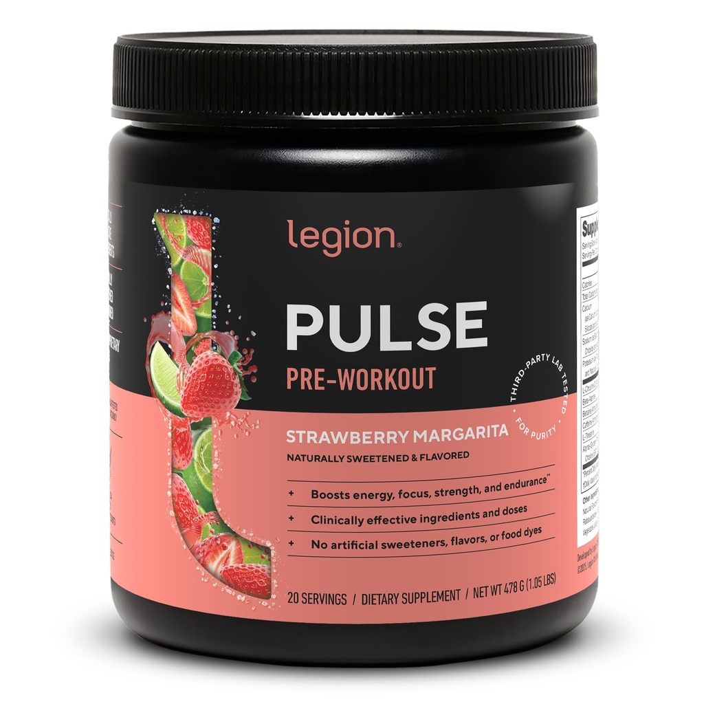 LEGION 맥박 전 운동 - 모든 자연적인 Nitric 산화물 Preworkout 음료는 에너지, Creatine를 해방합니다, 자연적으로 감미롭고, beta Alanine, Citrulline, 알파 GPC (Strawberry Margarita)