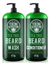 Viking Revolution Tea Tree Oil Beard Wash and Beard 컨디셔너 남성 - Argan Oil, 비타민 E 및 Ginseng과 천연 Beard Softener Set - Beard 샴푸 및 컨디셔너 세트 (17 Oz)