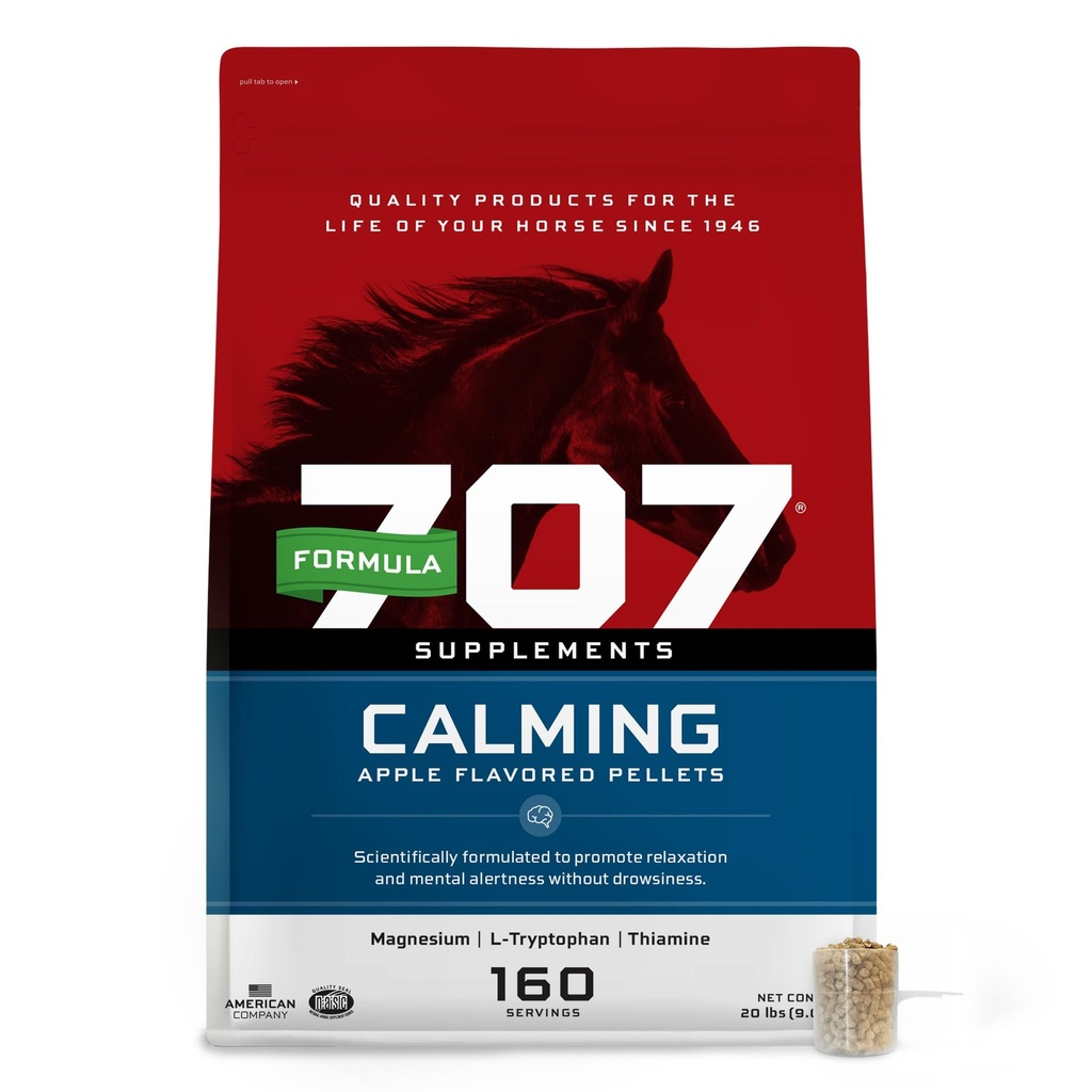 공식 707 Calming Equine 보충교재 20LB 부대 – 160의 서빙 – 말 – L-Tryptophan, Thiamine & 마그네슘을 위한 불안 안전 그리고 강화된 초점