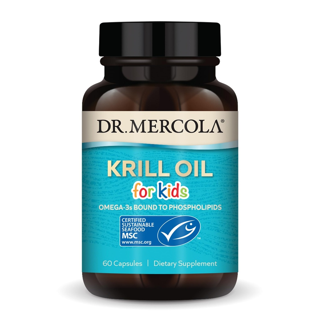 Dr. Mercola Krill Oil for Kids - 320 mg Krill Oil - MSC 인증 - 뇌 및 신체 개발 지원 - 흡수를위한 포스 지질 양식 - 비 GMO, 글루텐 프리 & 소이 프리 - 60 캡슐