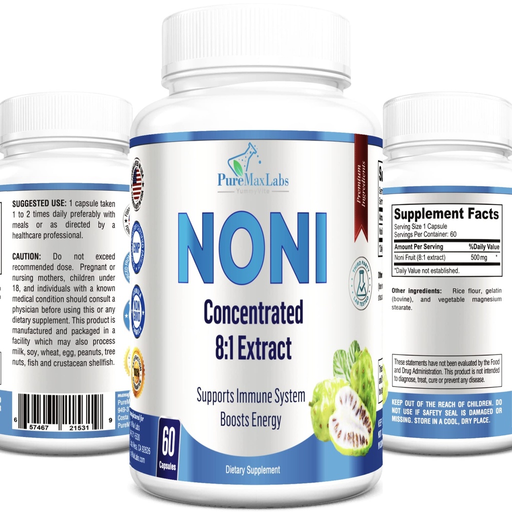 Noni 캡슐 - Noni 과일 추출물, (Morinda Citrifolia), 면역 지원 - 60 캡슐