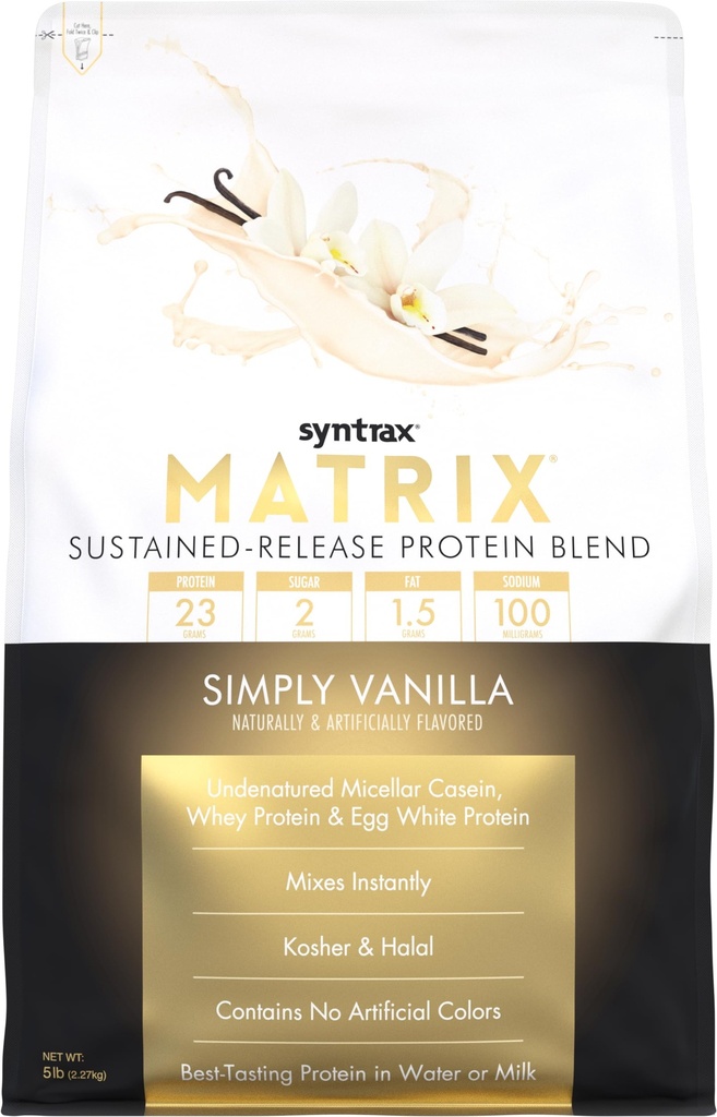 Syntrax Nutrition Matrix - Sustained-Release Protein Blend, 간단히 바닐라 5 파운드. 실제 바닐라 콩 Specks