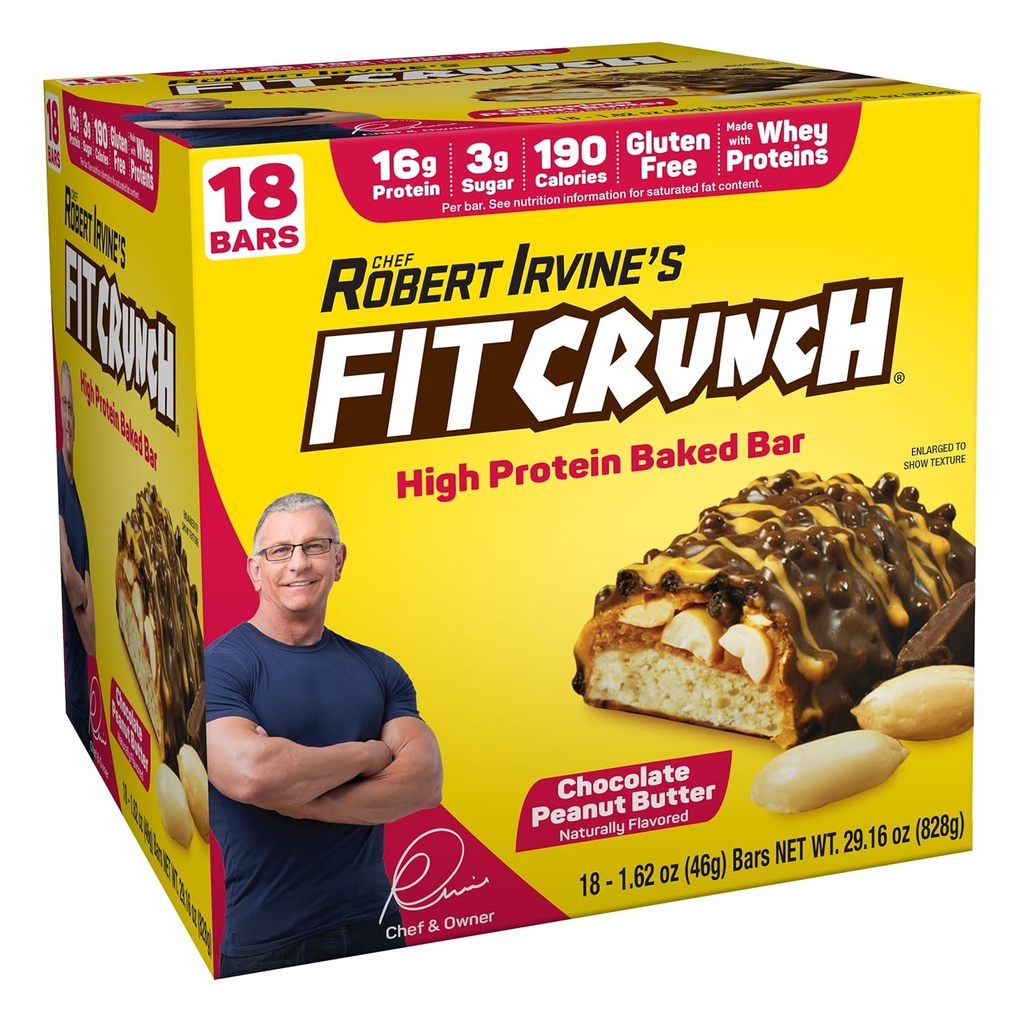 FITCRUNCH 스낵 크기 단백질 바, 6 층 베이킹 바, 설탕 3g & 소프트 케이크 코어 (18 바, 땅콩 버터)