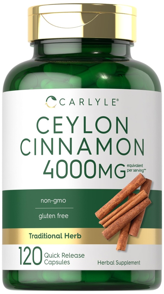 Carlyle Ceylon Cinnamon 캡슐 4000 mg | 120 개 | 비 GMO 및 글루텐 무료 보충
