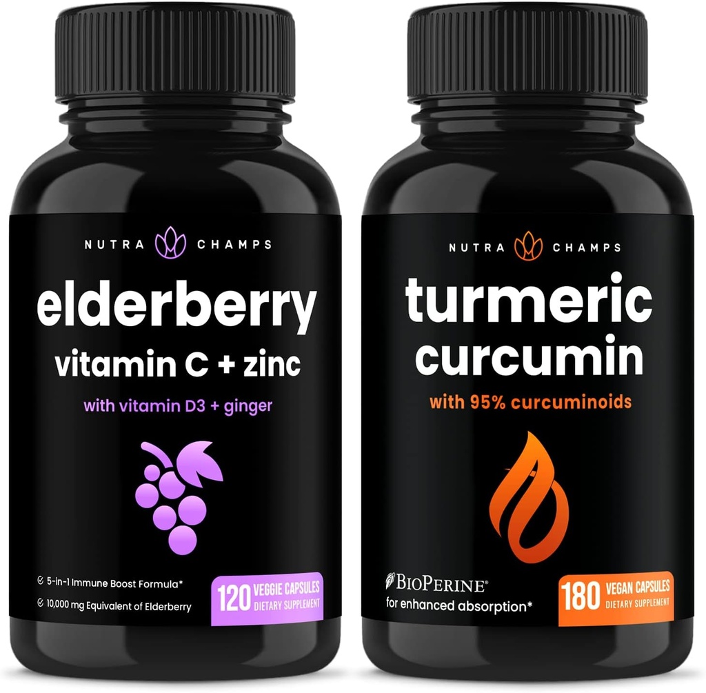 NutraChamps Elderberry 및 Turmeric Curcumin 캡슐 번들