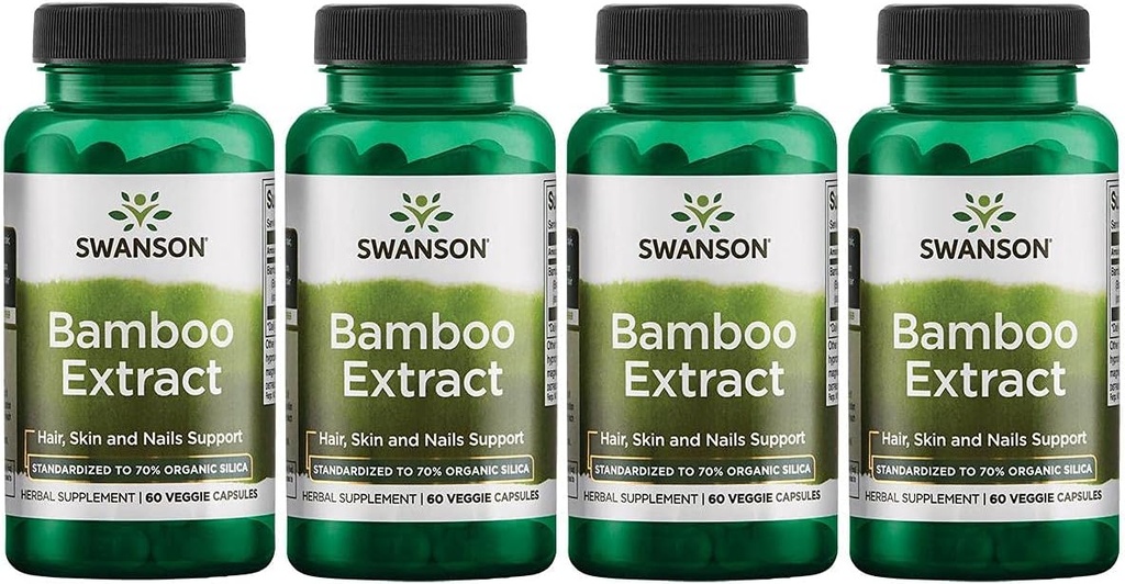 Swanson Bamboo Extract - 천연 헤어, 피부 및 손톱 보충 - 70 % 실리카 함량 지원 Collagen Formation & Bone 성장 - (60 Veggie 캡슐, 300mg 각각) 4 팩