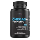 Livingood Daily Omega 3 6 9 Plus Turmeric Curcumin 보충, 60 Softgels - 물고기 오일 오메가 3 보충제 (EPA & DHA) 남성 및 여성 - 뇌, 관절, 심장 건강 및 대사 - 미국에서 만든