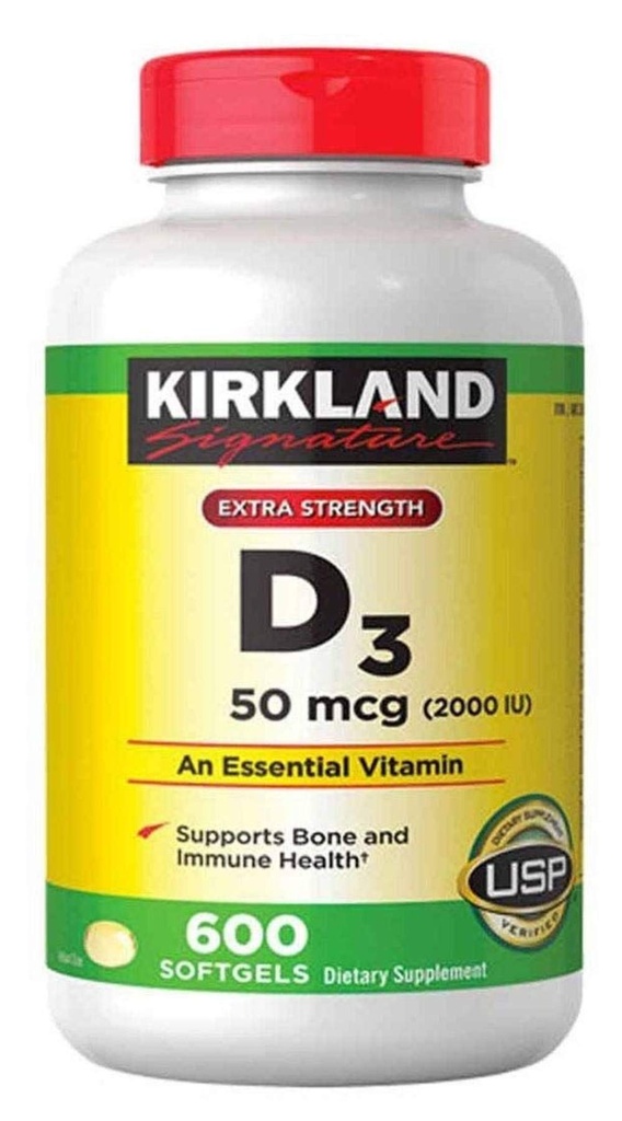 Kirkland 서명 여분 힘 D3 50 mcg, 600 Softgels