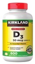 Kirkland 서명 여분 힘 D3 50 mcg, 600 Softgels
