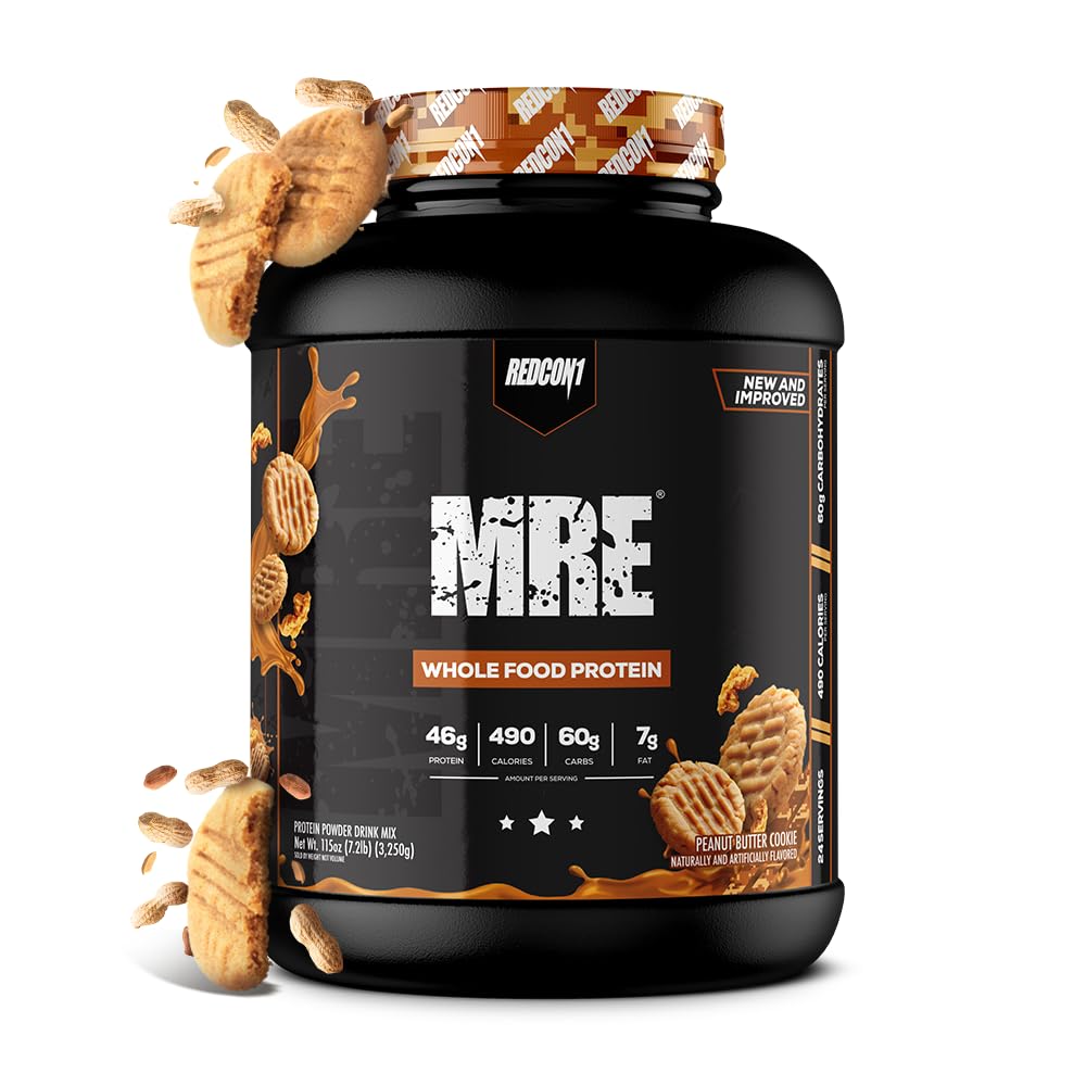 REDCON1 MRE Protein Powder, Peanut Butter Cookies - MCT Oil & Whole Food로 만든 식사 교체 단백질 혼합 - 자연 성분과 단백질 근육 회복 (25 서빙)