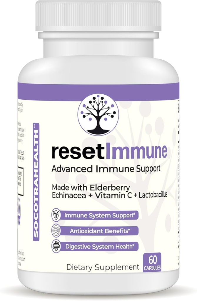 ResetImmune - 고급 면역 지원 - Elderberry, Echinacea, 비타민 C, Lactobacillus - 60 Vegan 캡슐