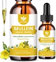 4-in-1 Mullein 잎은 Lungs - 호흡 지원 및 Lungs Cleanse, Elderberry, Marshmallow Root & Orange Peel, 자연 풍미, 1 Fl Oz (2 팩)와 함께 Mullein 액체 보충제를 추출합니다.