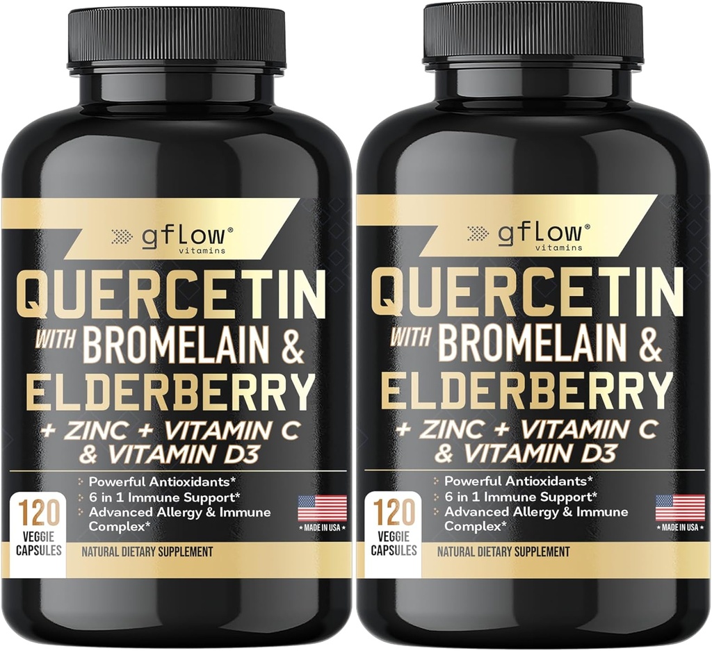 Bromelain 아연 비타민 C 비타민 D Elderberry - 120 Veggie 캡슐, Non-GMO, Gluten-Free | 면역 지원 보충교재 | 미국에서 만든 | 4 개월 공급