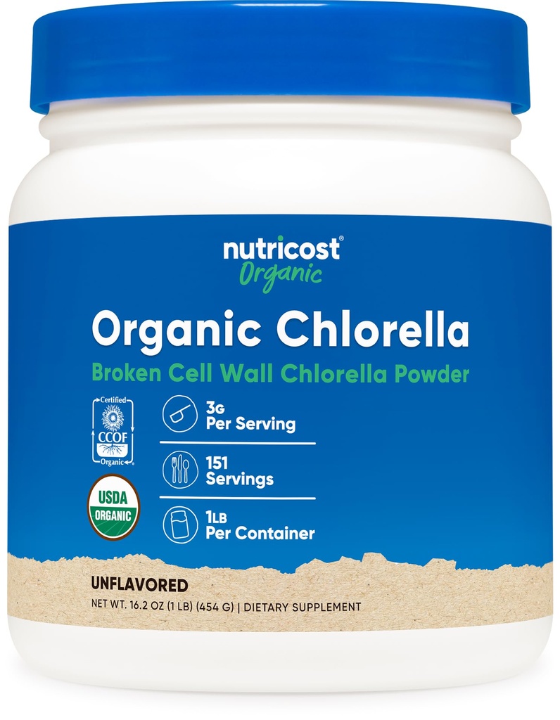 Nutricost 유기 클로렐라 분말 16oz (1LB) - 봉사 당 3g