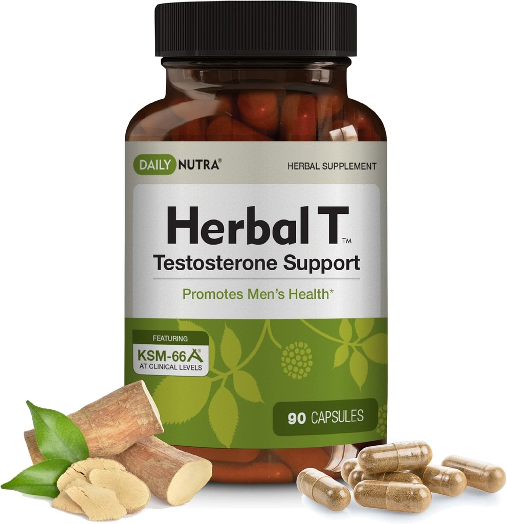 DailyNutra 초본 T 남성 건강 공식 보충 Endurance, 활력, & 건강한 노화 - KSM-66 Ashwagandha, Tongkat Ali, Tribulus, Eleuthero, & Horny Goat Weed (90 캡슐)