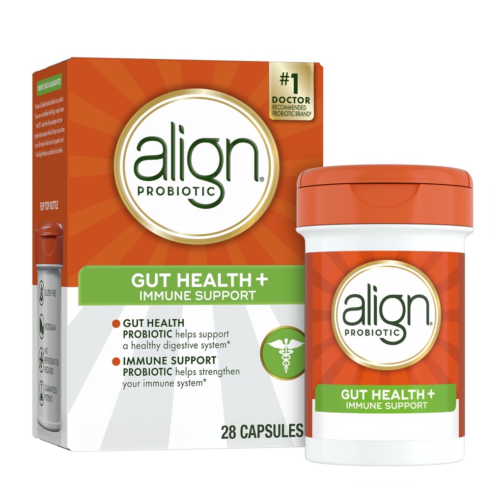 Align Probiotic, Gut Health + 면역 지원 Probiotic, 여성 및 남성을위한 Probiotics, 소화 건강 및 면역 건강을위한 Probiotics, #1 의사 추천 Brand‡, 28 캡슐
