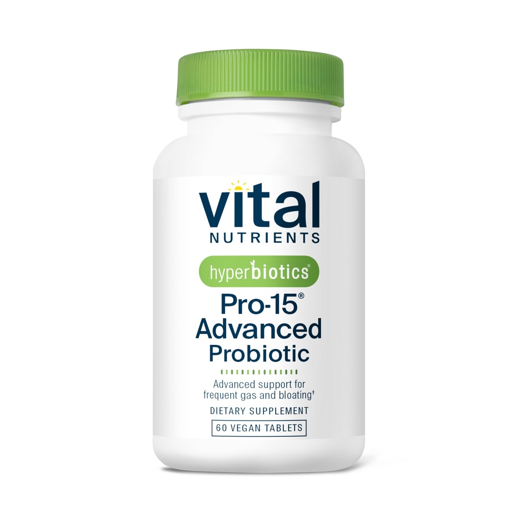 Hyperbiotics Vital Nutrients Pro-15 Advanced Probiotics for Women and Men | 15 Strains + Kiwifruit | Digestive Health, Gas, & Bloating에 대한 임상적으로 장식 된 일일 프로바이오틱스 | 60 Vegan Tablet