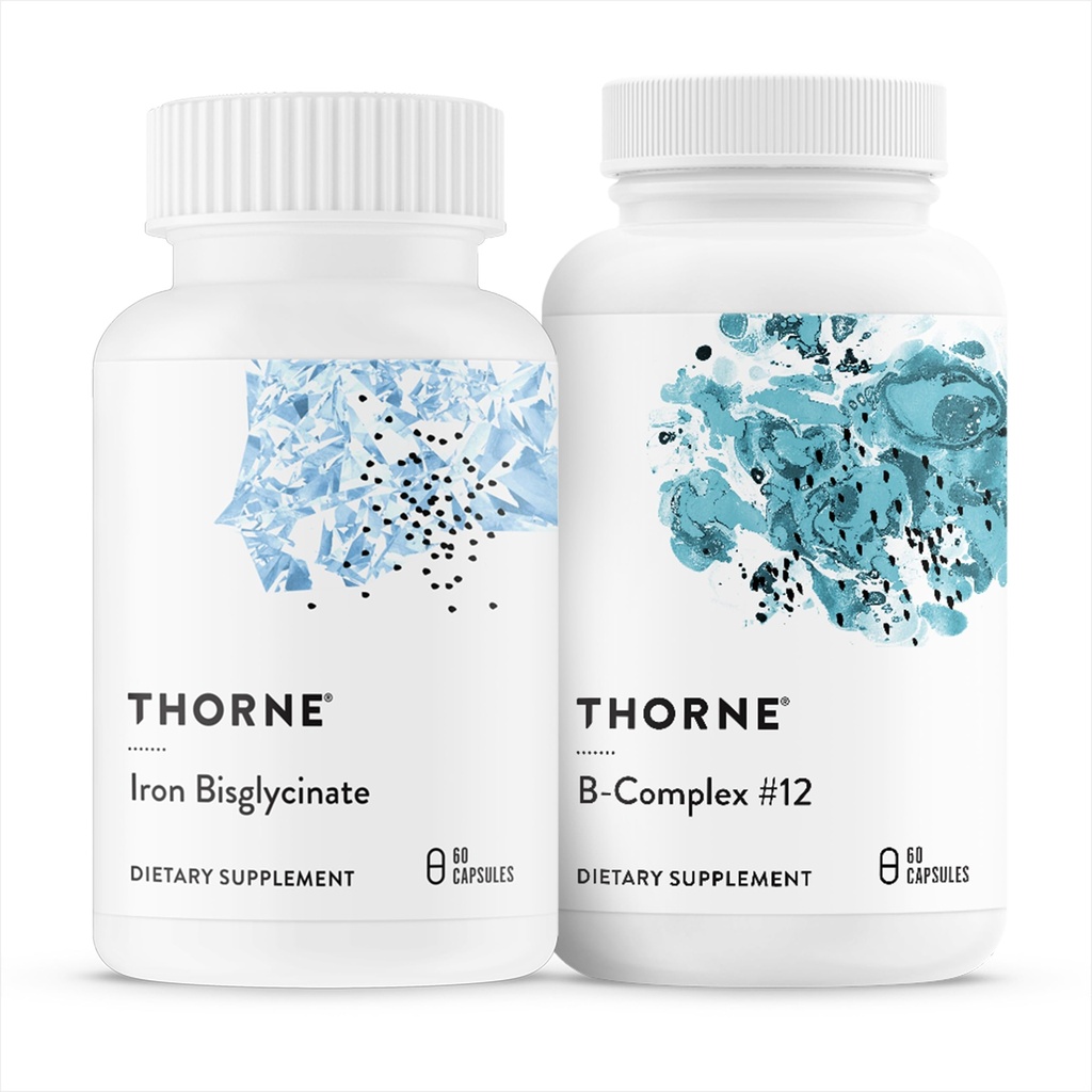 THORNE - Nutrient Essentials Duo - Iron Bisglycinate & B-Complex #12 에너지 지원 및 혈액 빌딩 - 60 서빙