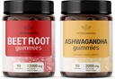 HERBAMA Beet 뿌리와 Ashwagandha 키트 - 블랙 페퍼와 12000 mg 베트 루트의 번들 & 2000 mg Ashwagandha 루트 Gummies - Vegan, Gelatin-Free, Non-GMO