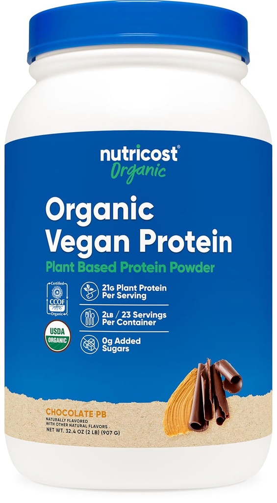Nutricost 유기 채식 단백질 초콜렛 땅콩 버터 (2 LB) - 글루텐 자유로운, GMO 자유로운