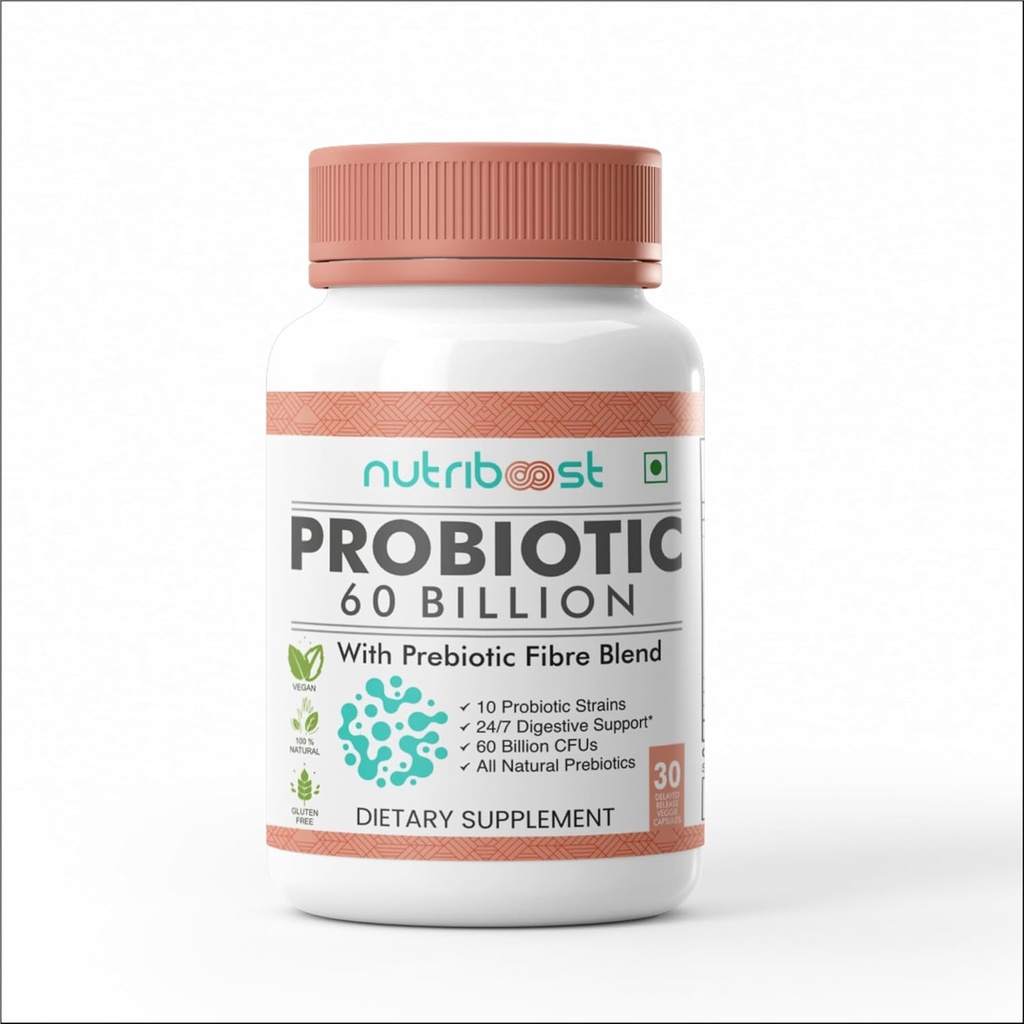 Probiotic 파이버 블렌드 Veggie 캡슐 - 60 억 CFU -10 Probiotic Strains / Easier Digestion, 여성 및 남성을위한 풀러 영양 / 유기 / 자연 (60.0 서빙)