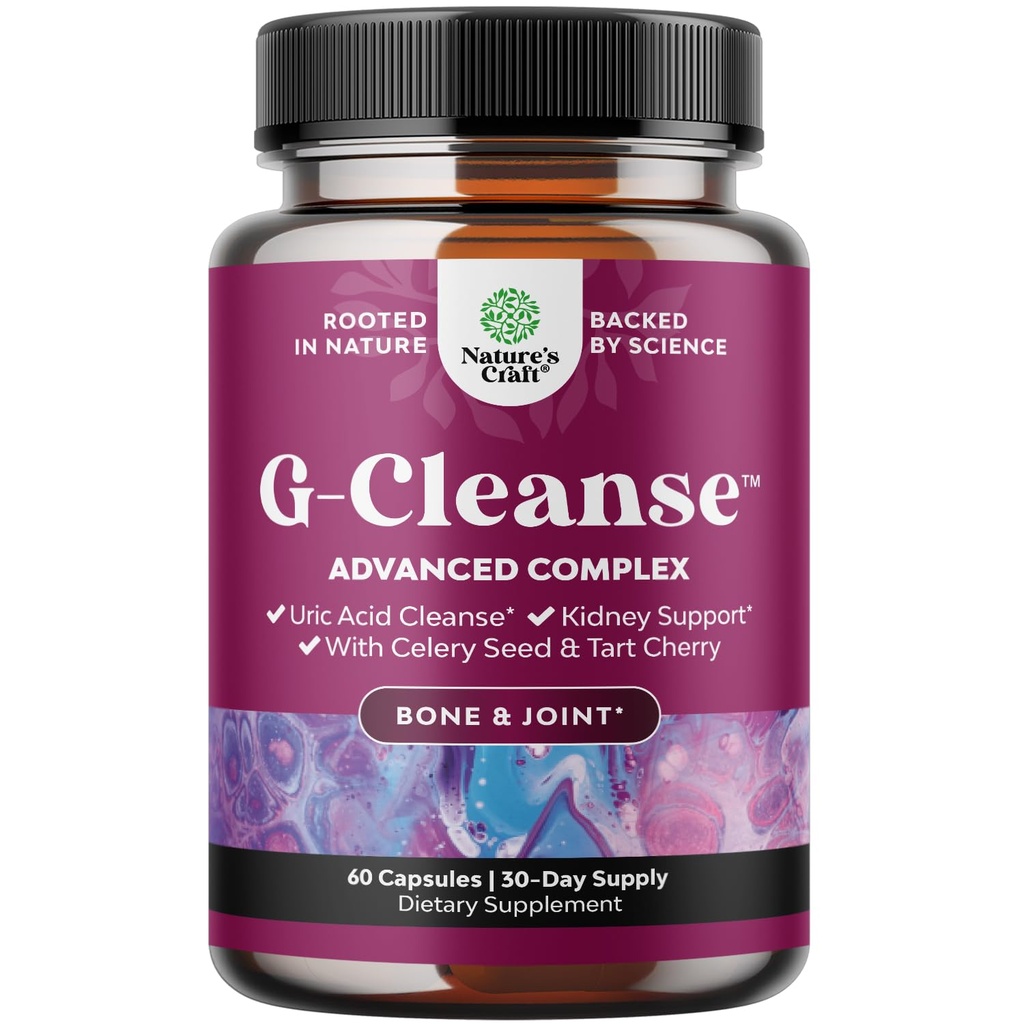 Nature Craft G-Cleanse Uric Acid Supplement - 공동 및 Kidney 지원을위한 Uric Acid Cleanse - Chanca Piedra, Tart Cherry Extract, Celery Seed Extract Capsules - 60 카운트가있는 Kidney Cleanser