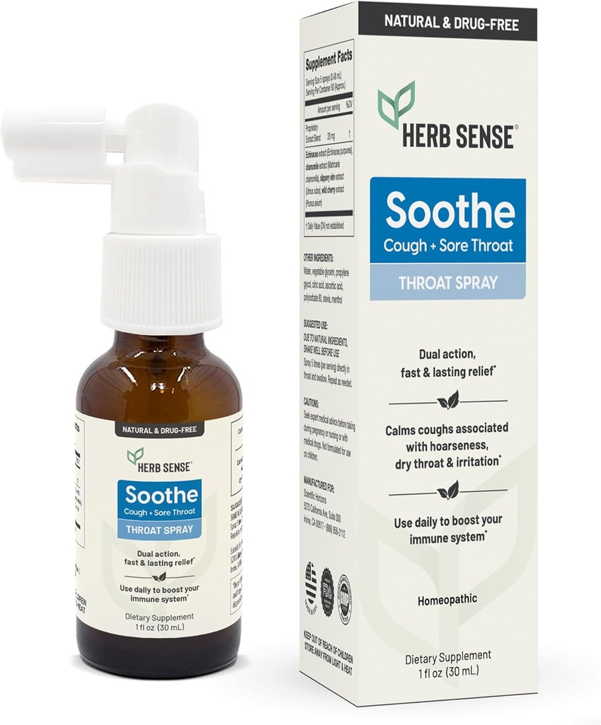 허브 센스 스로트 컴포트 스프레이 | 쿨링 & 소싱과 Slippery Elm, Echinacea & Chamomile | 천연 추출물 (1 fl oz)