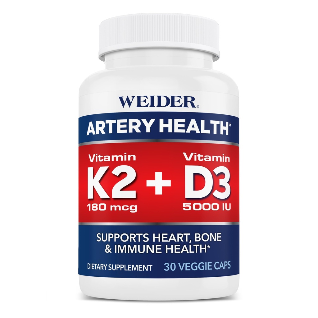 심장, 면역 및 뼈 지원 비타민 K2 (180mcg) & 비타민 D3 (5000iu), 30 Veggie 캡슐에 대 한 Weider Artery 건강