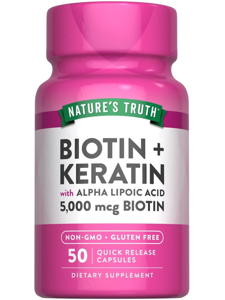Nature's Truth Biotin 5000 mcg | 50 캡슐 | Keratin 및 Alpha Lipoic Acid | 비 GMO 및 글루텐 무료 보충
