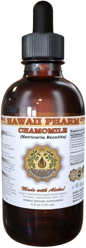 HawaiiPharm Chamomile 액체 추출물, 유기 Chamomile (Matricaria Recutita) Tincture 보충교재 4개 oz