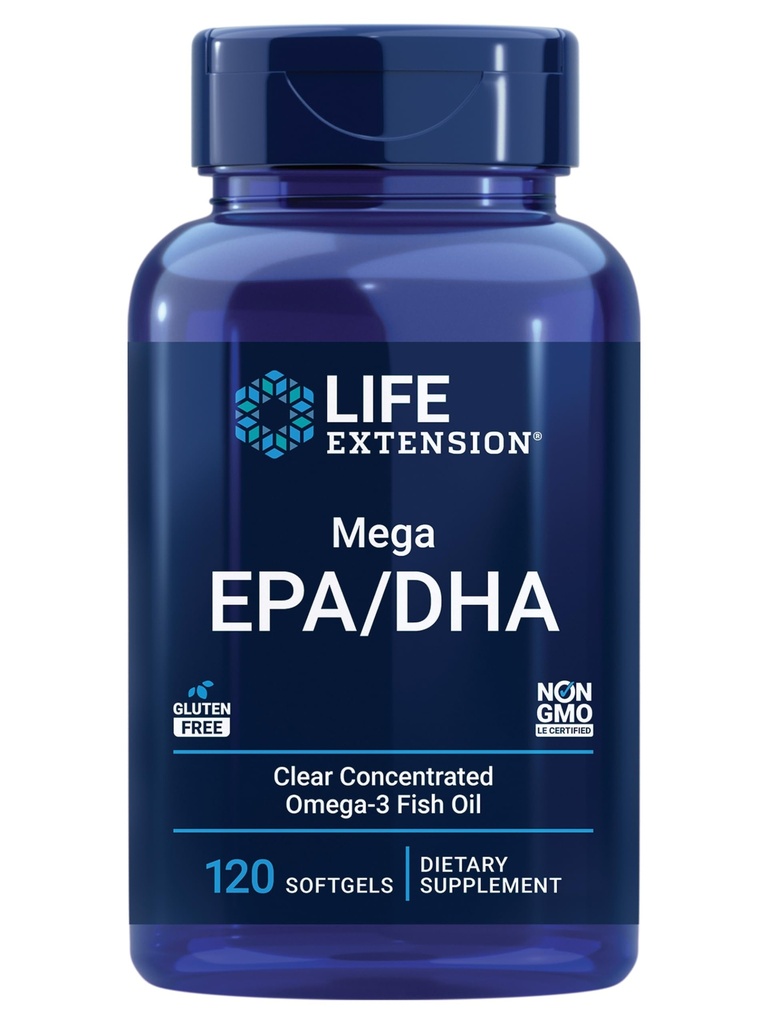 수명 연장 메가 EPA/DHA, Omega-3 지방산, 심장 & 뇌 건강, 비 GMO, 글루텐 자유로운, 120 softgels