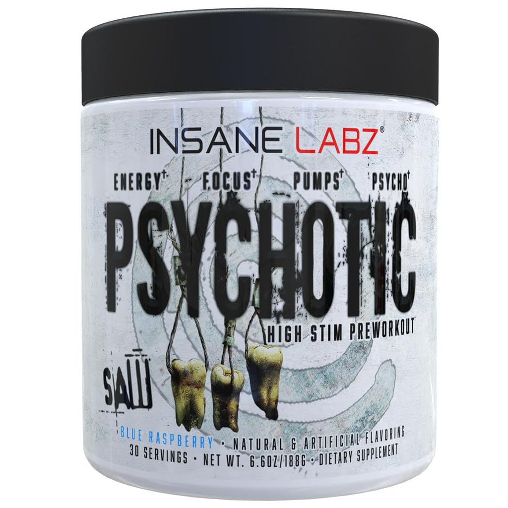 Insane Labz Psychotic SAW, OxyGold-TM 및 AMPiberry®, Titreme Lasting Energy with Teacrine®, CognitIQ® 및 Endurance (30 서빙 팩 1), 블루 라즈베리)
