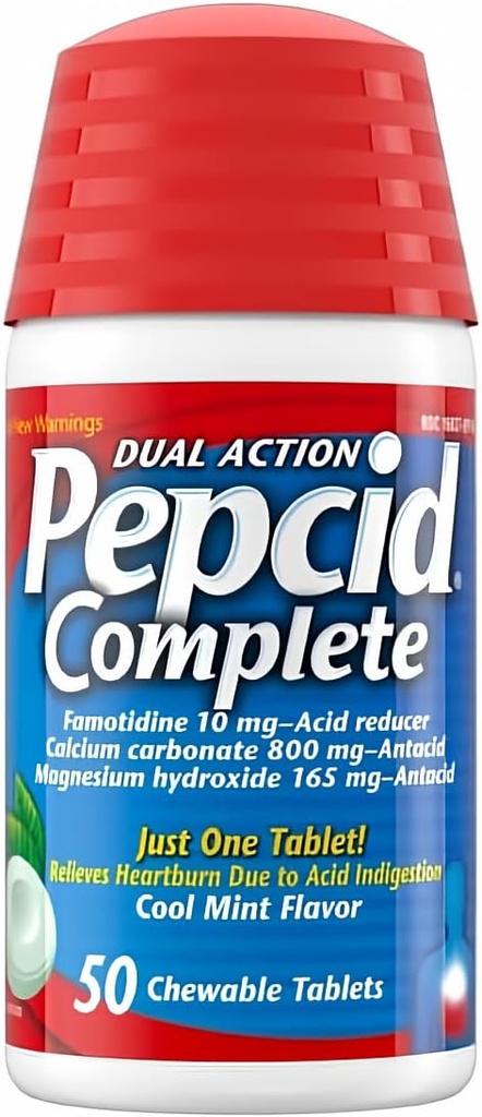 Pepcid 완전한 산성 흡진기 + Antacid Chewable 정제, 차가운 민트 풍미, Pepcid 완전한 (팩의 1)에 의하여 50 조사