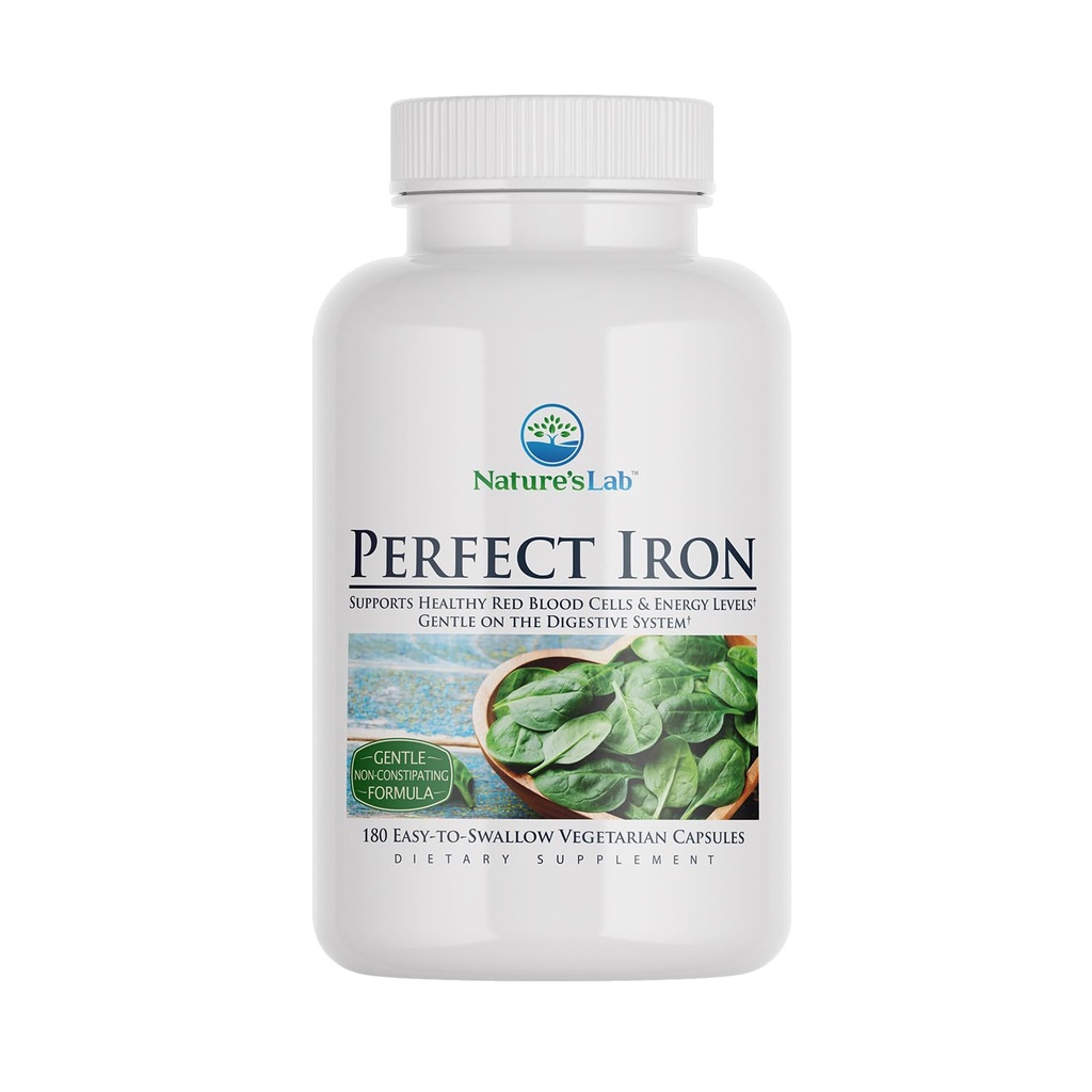 Nature's Lab Perfect Iron 25mg 다이어트 보충 - Gentle Non-Constipating Formula - 건강한 붉은 혈액 세포 및 에너지 레벨 지원 - 180 캡슐 (6 개월 공급)