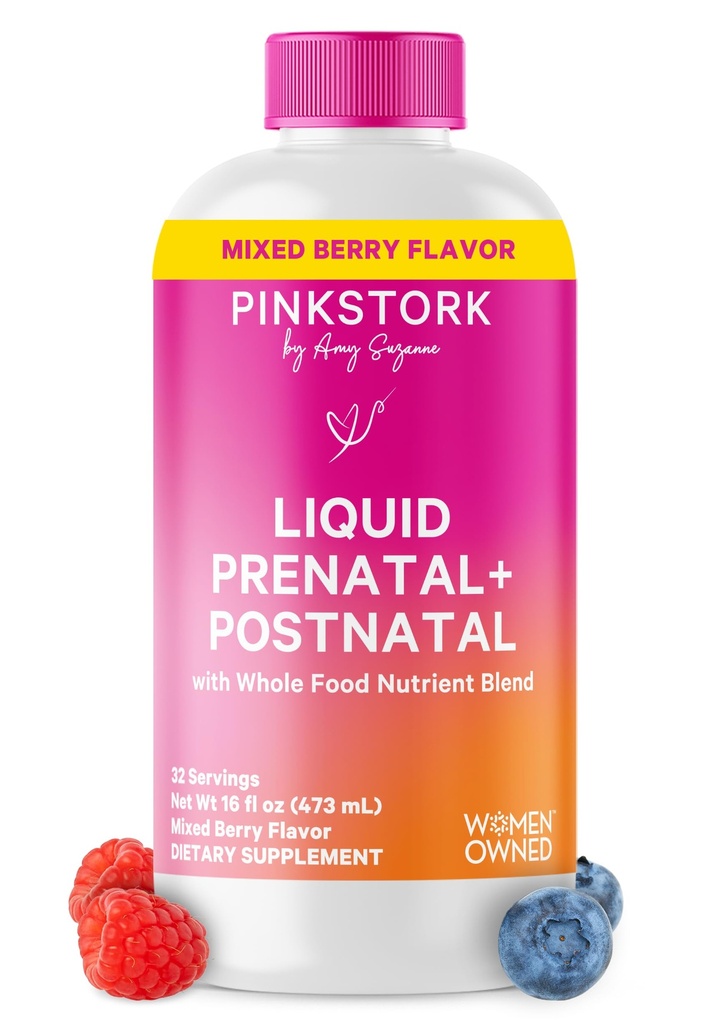 여성을위한 핑크 Stork 액체 Prenatal 비타민 - 베리 맛 - 유기농 식품 혼합 - 불임, 임신, Postpartum Essentials - 아침 Sickness Support - Breastfeeding & Lactation - 32 서빙
