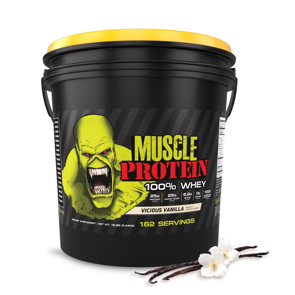 COLOSSAL LABS 근육 Whey Protein flavored Protein Powder, 25,000mg Amino Acid / Serving, 냉 필터링 (포장 할 수있다 배) (12 파운드 (부켓), 바닐라)