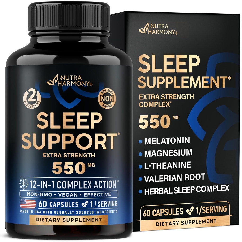 성인 550mg의 수면 약 - Melatonin 3mg | 수면을위한 발레단 뿌리 | L-Theanine | 마그네슘 - 자연 수면 보조 보충교재 - 금연 형성 휴식 지원 - 미국 - 1 / 일, 2 개월 공급