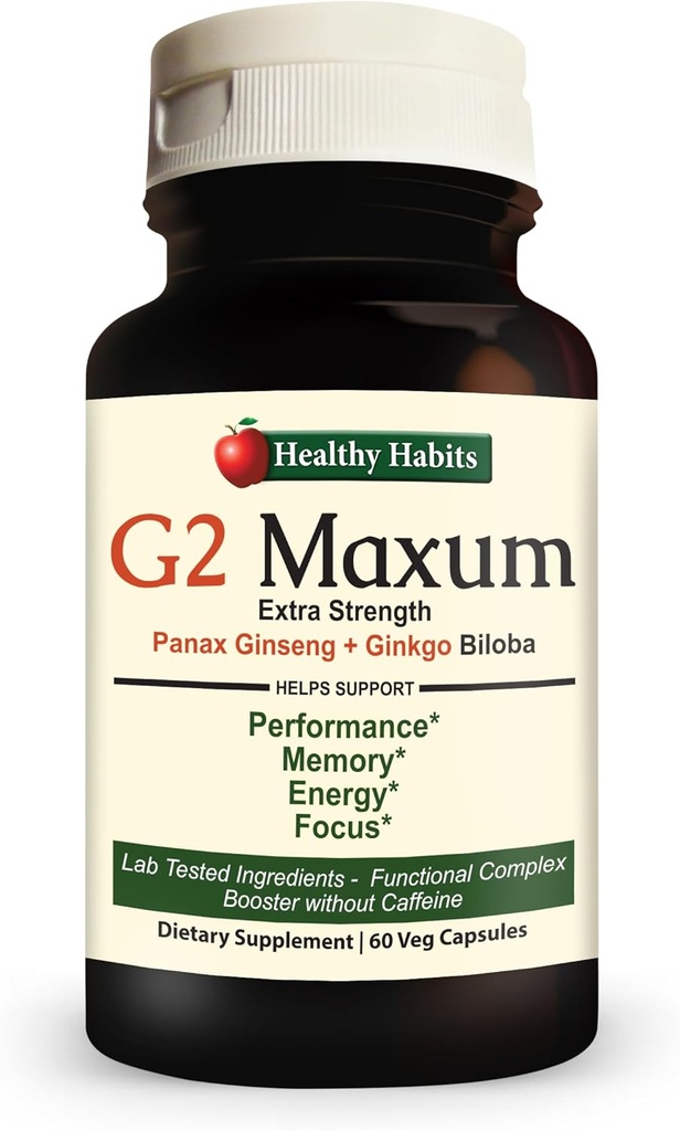 건강한 습관 G2 Maxum 여분 힘 Panax 인삼 플러스 은행나무 Biloba는 병 당 에너지와 인지 기능 60 Veg 캡슐을 지원하기 위하여 혼합했습니다
