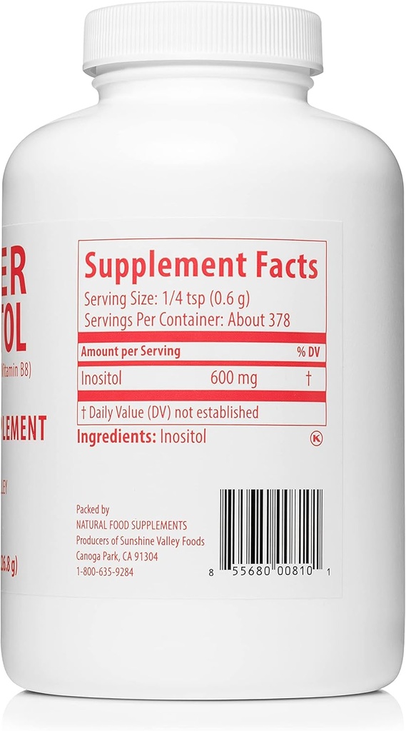 Sunshine Valley® Super Inositol, 비타민 B8은 규정식 보충교재, 자연 & PCOS 불임 보충교재, Hormonal 균형 & 건강한 타원형 기능 지원 - 16 oz를 강화합니다