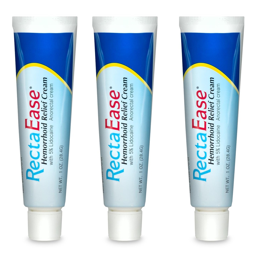 지구 RectaEase 5% 리도카인 (3 팩) 치질 구호 크림 1개 oz 관, 안식향 크림, 급속한 Numbing 기복, 치질 치료 및 화상